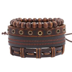 Brown Stud Bead Leather Bracelet