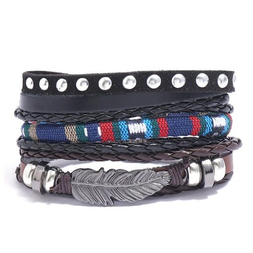 LB-097_1 Colourful Leather Bracelet Woven