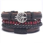 Tree of Life Multi Strap Brown Leather Bracelet