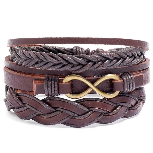 Brown Infinity Leather Bracelet Set